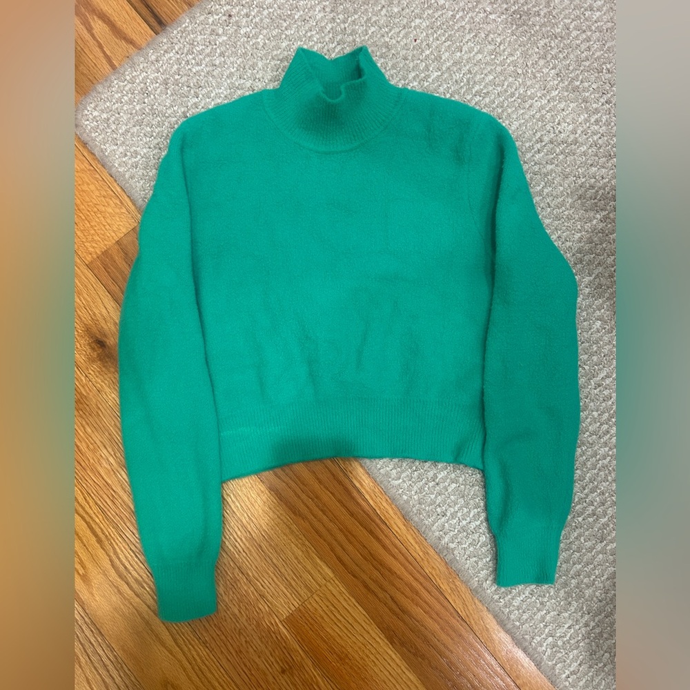 Zara Teal Turtleneck Cropped Sweater